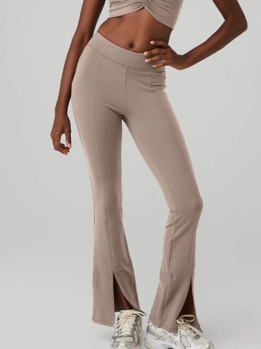 Alo Airbrush High-Waist Flutter Legging, Taupe, Size S